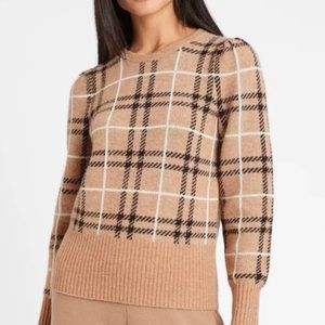 NWOT Banana Republic Aire Puff Sleeve Plaid Crewneck Sweater Small